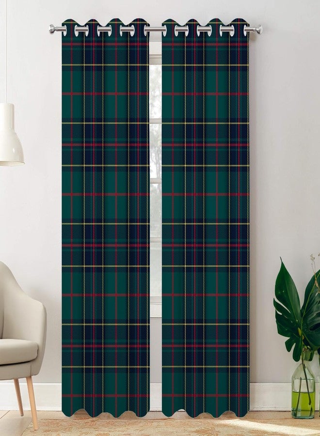 Batmerry Tartan Plaid Blackout Curtains for Bedroom, Green Scottish Fabric Kilt Twill Woven Grommet Top Drapes Thermal Insulated Window Curtains, Set of 2 Panels, 52x84 inches - Image 1